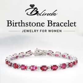 Belinda Jewelz - Gemstone Tennis Bracelet, Gemstone Bracelet with 21 Oval Gems, 925 Sterling Silver Ruby Bracelets for Women, Created Ruby Bracelet with Box and Tongue Latch, 7”