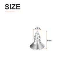DTGN 100Pcs M3.5x8mm Flat Head Wood Screws, 304 Stainless Steel Phillips Self Tapping Screws - Good for Woodworking, Furniture - Silver
