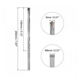 TA-VIGOR 2Pcs 8mm Extra Long Twist Drill Bits, 200mm Length High-Speed Steel HSS Straight Shank Spiral Drill Bits for Wood Metal Aluminum Plastic