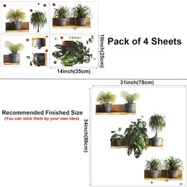 Maydahui Creative Green Pot Plants Leaves Wall Decals 3D Bonsai Tropical Plant Wall Sticker (34 x 31 Inch) Peel Stick Removable Nature Art Mural Decor for Office Home Living Room Bedroom