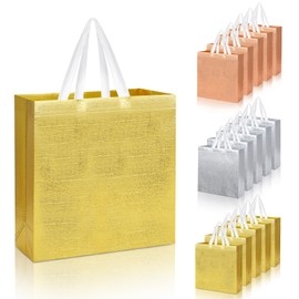 SHAIDOJIO 15 Pcs Resuable Gift Bags with Handle, Large Party Favor Goodie Bag Shopping Tote Bag Bulk, Non-woven Iridescent Grocery Bags for Wedding Birthday Christmas Party (12.5x5x11in)