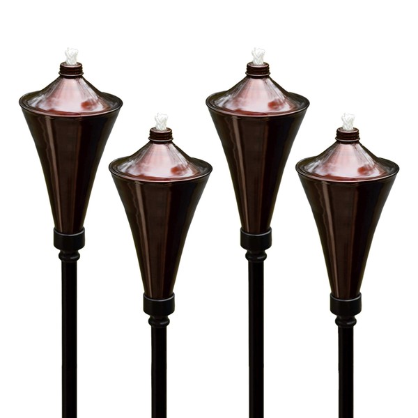 Dusq | 4-in-1 Citronella Mosquito Torch | All Metal Outdoor Torch | Great for Tiki Parties | Can be Used as Tabletop, Deck Rail Mount, or Pole Mount | Uses Any Torch Oil (4-Pack, Caramel)
