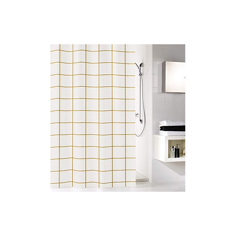 Kleine Wolke Grid Shower Curtain, 100% Polyester, Black/Gold, 180 x