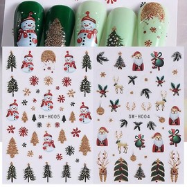 Christmas Nail Art Stickers Christmas Tree Nail Stickers Christmas Glitter Designs Nail Art Decals for Nail Art Christmas Snowman Nail Decoration Winter Self-Adhesive Nail Supplies Accessories 2Pcs