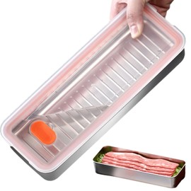 Bacon Container for Refrigerator, Bacon Storage Containers with Lids Airtight, Stainless Steel Airtight Deli Meat Storage Containers for Fridge, Long Container for Kitchen Food Storage (WhiteLid)