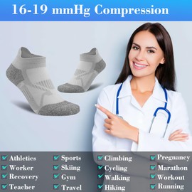 Gonii Compression Athletic Ankle Socks Women Running Cushioned Low No show Socks 5 Pairs (Grey)