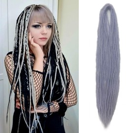 Gray Wool Dreadlock Extensions 22 Inches Double Ended Hippie Single Dreads Extensions DE Ends Handmade Grey Locs Extensions Reggae Style Crochet Hair for Women (22 Inch 5 Strands)