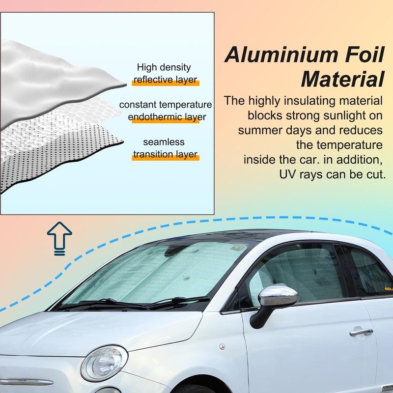 Full Window Sunshades Compatible with Fi@t 500 2010-2024 Accessories, Windshield
