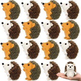 16 Pcs Mini Hedgehog Stuffed Animal Bulk Hedgehog Plush Stuffed Toy 4 Inch Decorations DIY Keychain Accessories Kid Children Gifts for Wedding Baby Shower Birthday Party Favors (Brown, Beige)