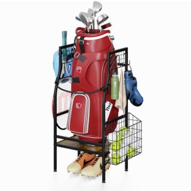 Golf Bag Organizer for Golf Storage, Freestanding Single Golf Bag Stand For Golf Bag Accessories, Compact Golf Bag Storage Rack for Small Spaces, Home or Club Use, Practical Golf Gifts for Golfer