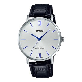 Casio MTP-VT01 Series Quartz Men's Watch, Silver x Black Leather MTP-VT01L-7B1, Classic