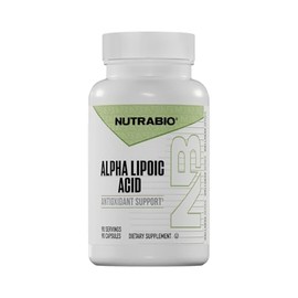 NutraBio -ALA - Acido Alfa Lipoico - 90 caps -300 mg por ser - 90 ser Apoya la salud antioxidante - Sin Gluten - Sin OMG - Vegetariano