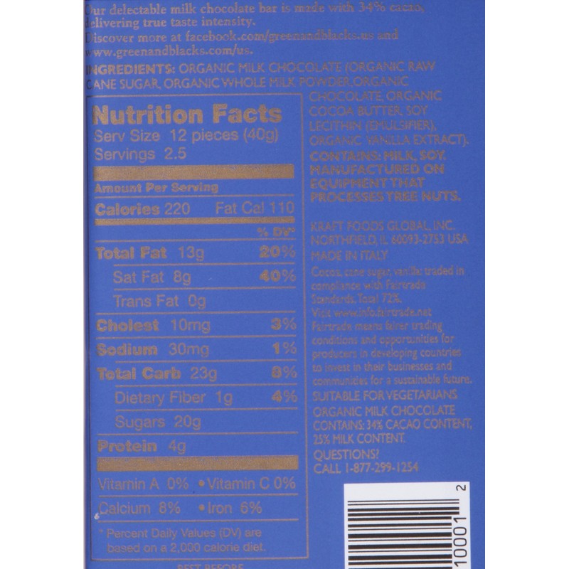 Green & Black's Organic Milk Chocolate, 34% Cacao, 3.5 Ounce