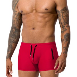 Casey Kevin Swimming Trunks Men's Short Tight Swimming Shorts with Drawstring and Zip Swimming Trunks Quick-Drying Swimming Trunks Boys Water Sports Swimming Wear School Swimming Shorts Men, E3-red