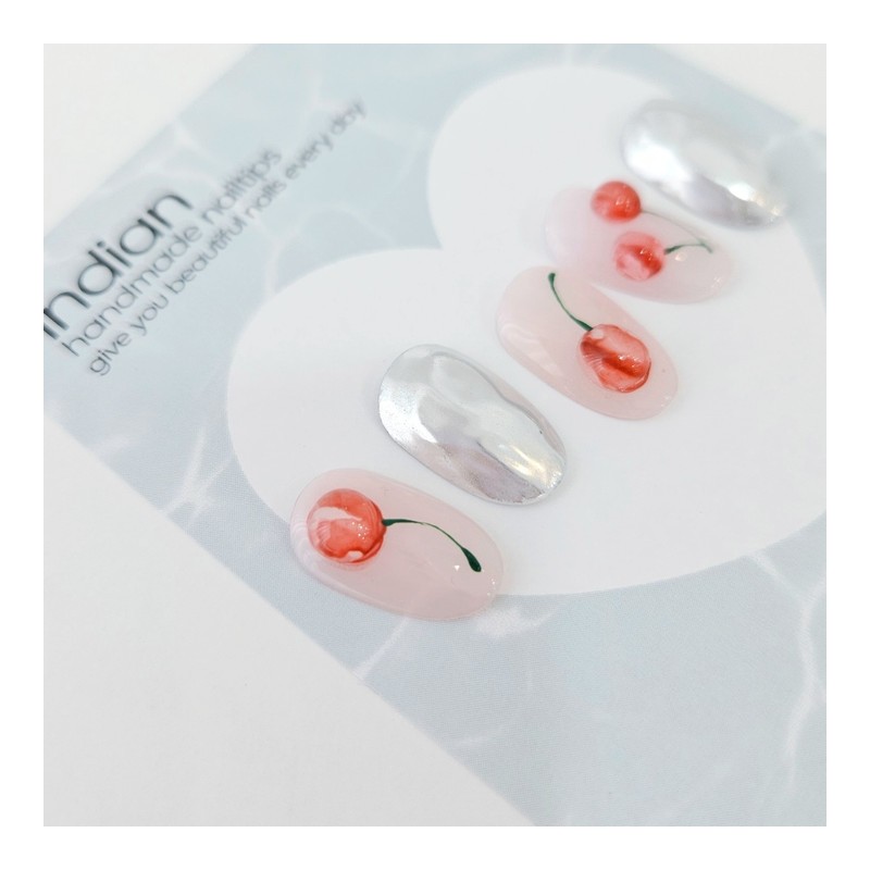 cherry Handmade nail tip water ink cherry nail - Almond