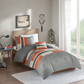 Comfort Spaces CS10-0793 Comforter Set All Season Ultra Soft Hypoallergenic Microfiber Pipeline Boys Dormitory Bedding, Twin(66"x90"), Pierre Grey Orange Stripe