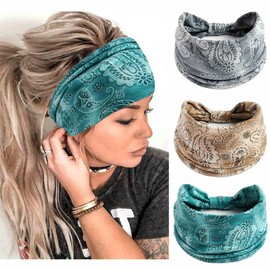 STGDAK Wide Headbands Fashion Bandeau Head Wraps Breathable Turban Headband Boho Bandana Headbands Thick Hair Scarves Stretchable Sweatband Non Slip Hairband Knotted Hair Accessories for Women 3 Pack