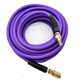 SYXQT Hybrid Air Hose(PVC) 1/4-Inch x 50FT，Air Compressor Hose 300 PSI Heavy Duty, Kink Resistant, All-Weather Flexibility with 1/4-Inch Industrial Air Fittings and Bend Restrictors,Purple