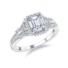 AGRULE Butterfly Birthstone Rings for Women 14K White Gold Plated Sterling Silver 4.5 Cttw Emerald Cut CZ Ring April Birthstone 5A Cubic Zirconia Rings, Size 7