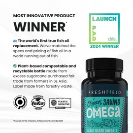 Ocean Saving Omega 3, Fish Oil Replacement, 6-Month Supply, Sustainably Sourced, Highest Levels of DHA per Capsule (440 mg), Algae Oil, w/DPA (180 Count (Pack of 1))