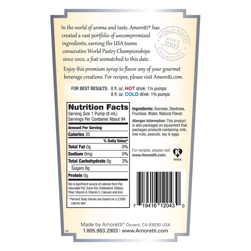 Amoretti Premium Pistachio Syrup (750mL)