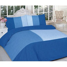 Night Zone Luxury Polycotton Printed Suede Patch Duvet Cover Set With Pillowcases Bedding Set (Blue, Single)