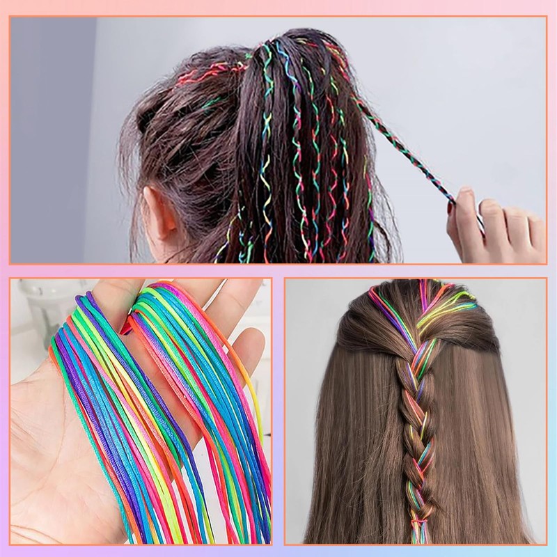 80PCS Hair Braiding Thread, Rainbow Gradient Hair Wraps String for