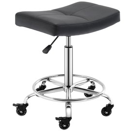 CoVibrant Adjustable Rolling Stool with Extra Wide Seat, Lockable Rubber Wheels & Footrest - Swivel Stool Chair for Kitchen, Lab, Office, Salon, Home (Black, 24''-31'')