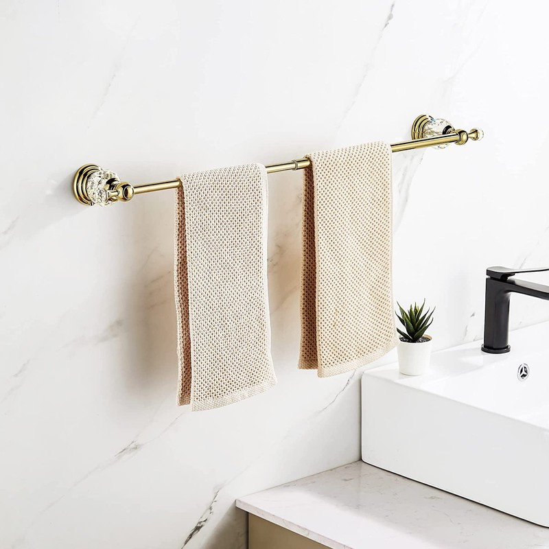 WOLIBEER Gold Bathroom Accessories, Brass Crystal Towel Bar Set Toilet