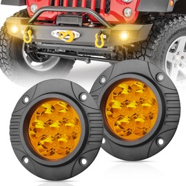 OFFROADTOWN Round Flush Mount LED Pods 2PCS 5Inch 80W Amber Fog Driving Light Flush LED Light Bar Super Bright Off Road Lights for Truck Pickup UTV ATV SUV Boat 4x4 Car