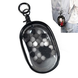 Clear Figures Display Bag, Portable Figures Storage Bag with Keychain, Mini Doll Hanging Blind Box, Single Zipper Closure Dustproof Collectibles Case for Mini Figures, Dolls (Black, Elliptic)