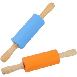 Koogel 9 Inch Mini Rolling Pin, 2 PCS Wooden Handle Rolling Pin for Kids Dough Rollers for Baking Supplies Home Kitchen