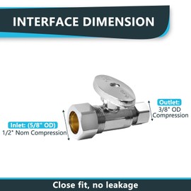 (Pack of 10) Seelink Compression 1/4 Turn Straight Stop Valve, 1/2" Nominal (5/8" OD) Compression x 3/8" OD, Chrome Plated Brass