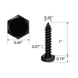 1/4" x 1" Stainless Steel Lag Screws Bolts, Heavy Duty External Hex Head Wood Screws, Black Finish, Full Thread, 25 PCS