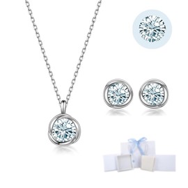 Free Bird Women's Necklace Earrings Set, Rose Kiss Birthstone Natural Stone Earrings, Silver Pendant, Hypoallergenic Accessory, Single Piece Jewelry, Popular, Birthday Gift, Silver, Created Aquamarine