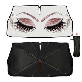 Socira Gorgeous Eyelash Car Windshield Sun Shade Umbrella Foldable Sunshade for Car Front Window Auto Windshield Sunshade Protect Car from Sun Rays Heat 57'' X 30'' Fits Most Cars Trucks & Suvs