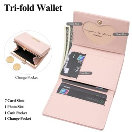 LJCZKA Wallet for Women Cute Wallet Card Holder for Girls Small Trifold RFID Blocking Wallet Zipper Leather Short Purse, Pink, One size, Compact