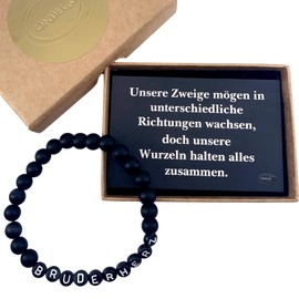 ONDEGO® Armband BRUDER ONYX Geschenkbox Naturstein schwarz MATT Herren Schwarz Geschenkidee Perlenarmband personalisiert