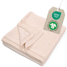 Merle Toys® - Baby Blanket Made of 100% Organic Cotton, GOTS & Oeko-Tex Certified Baby Blanket with Hole Pattern, Baby Gift for Girls and Boys, Gifts for Birth, Pearl White