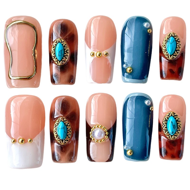 Uñas postizas acrílicas reutilizables hechas a mano con punta francesa