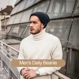 Ocatoma Beanie for Men Women Acrylic Knit Cuffed Slouchy Men's Daily Warm Hat Unisex Gifts for Men Women Boyfriend Him Her Beige