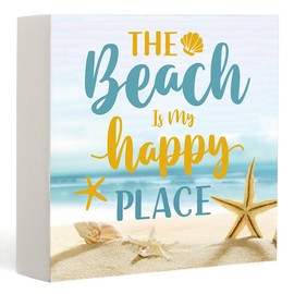 Pine Wooden Beach Decor Sign, The Beach is My Happy Place Decor, Decorations Suitable for Home, Bathroom, Living Room, Bedroom and Dining Room, Beachs and Summer Décor