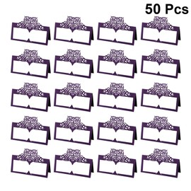 Cabilock 50pcs Place Cards with Hollow Heart Iridescent Paper Table Cards Blank Table Name Place Cards Table Tent Cards for Wedding Banquets Dinner Parties Purple