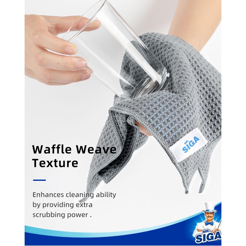 MR.SIGA Waffle Weave Cleaning Cloths, Ultra Absorbent and Lint Free,