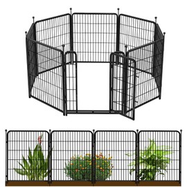 Getlay 36 in(H) Garden Fence With Gate, Wide Gate Low Threshold, 8 Panels Total 17.7 ft(L) Heavy Duty Iron Animal Barrier Fence For Yard, Suitable For Indoor Or Outdoor Dog Fencing,Garden Border Fence