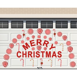 Sratte 32 Pcs Merry Christmas Garage Door Magnets Candy Cane Christmas Garage Door Decorations Magnets Refrigerator Stickers All in One Merry Christmas Magnetic Stickers for Outdoor Xmas Holiday DIY