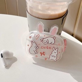 LALAPOPO Compatible with AirPods Pro 2nd Generation Case Rabbit, Cute Case with Keychain for Women Girls Clear Soft Silicone Kawaii Cartoon Protective Cover for AirPods Pro 2(2022) Charging Case