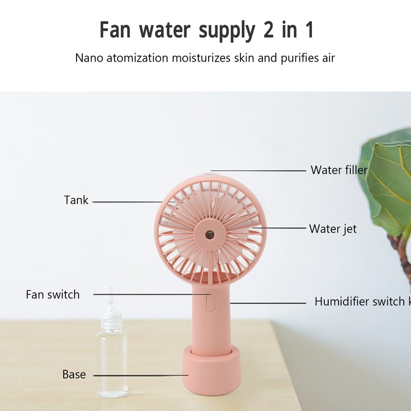 Handheld Misting Fan Quiet 2000mAh 3 Wind Speed 2 Spray
