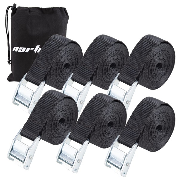 Cartman 1" x 12' Lashing Straps Cargo Tie-Down Strap Up to 600lbs, 6pk in Carry Bag, Black