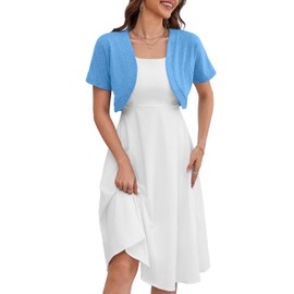 a.Jesdani Women's Shrug Sweaters Open Front Short Sleeve Knit Bolero Open Front Cardigan RoyalBlue,S